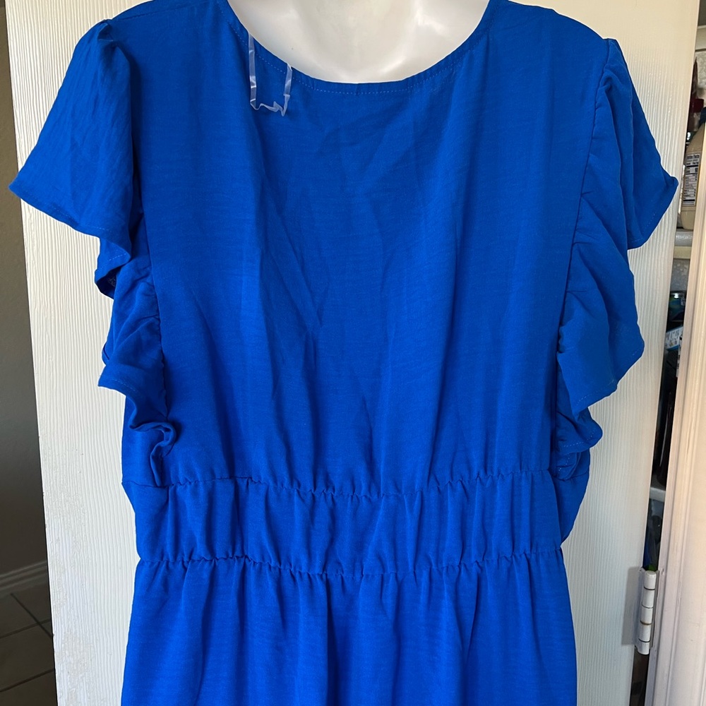 Bright Blue Ruffled Sleeve Maxi Dress - Picture 7 of 11